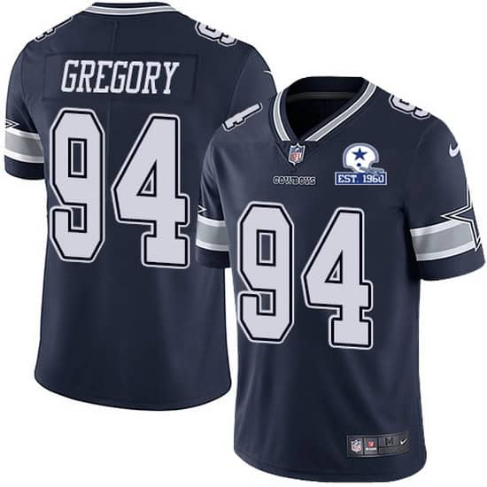 Dallas Cowboys #94 Randy Gregory Navy With Est 1960 Patch Limited Stitched Jersey