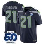 Seattle Seahawks #21 Devon Witherspoon Navy 2025 F.U.S.E. 50th Anniversary Patch Vapor Limited Football Stitched Jersey