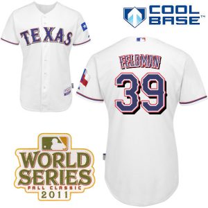 Rangers #39 Scott Feldman White Cool Base 2011 World Series Patch Stitched Jersey