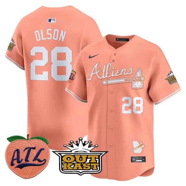 Atlanta Braves #28 Matt Olson Peach 2024 Atliens Peach With Outkast Patch Vapor Limited Stitched Jersey