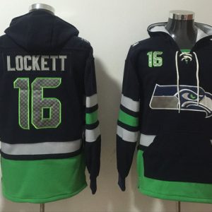 Men's Seattle Seahawks #16 Tyler Lockett Black/Green Ageless Must-Have Lace-Up Pullover Hoodie