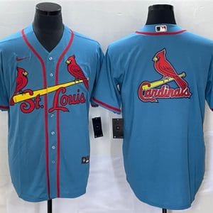 St. Louis Cardinals Blue Big Team Logo In Back Cool Base Stitched Jersey