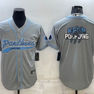 Carolina Panthers Gray Team Big Logo With Patch Cool Base Stitched Baseball Jersey