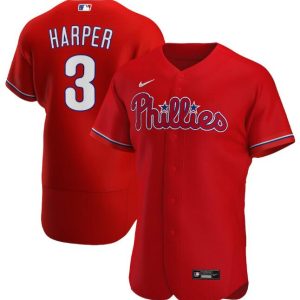Philadelphia Phillies Red #3 Bryce Harper Flex Base Stitched Jersey