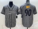Pittsburgh Steelers #90 T.J. Watt Gray With Patch Cool Base Stitched Jersey