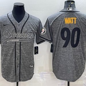 Pittsburgh Steelers #90 T.J. Watt Gray With Patch Cool Base Stitched Jersey