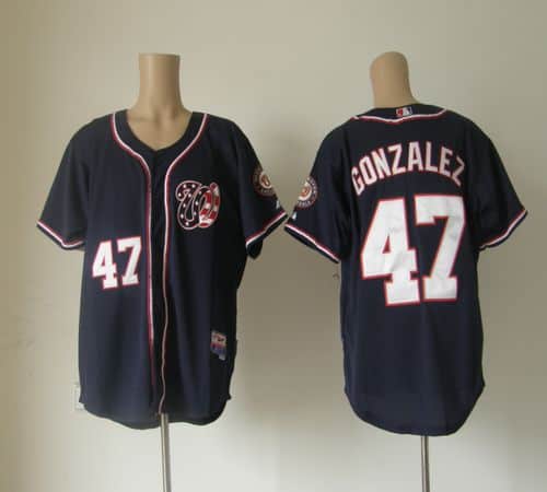 Nationals #47 Gio Gonzalez Navy Blue Cool Base Stitched Jersey