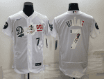 Los Angeles Dodgers #7 Julio Ur¨ªas White With Vin Scully Patch Flex Base Stitched Jersey