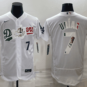 Los Angeles Dodgers #7 Julio Ur¨ªas White With Vin Scully Patch Flex Base Stitched Jersey