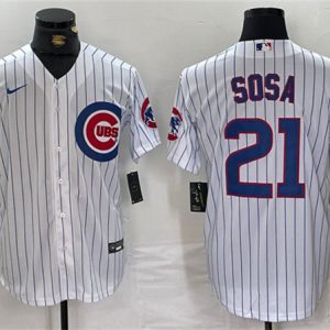 Chicago Cubs #21 Sammy Sosa White With Patch Cool Base Stitched Jersey