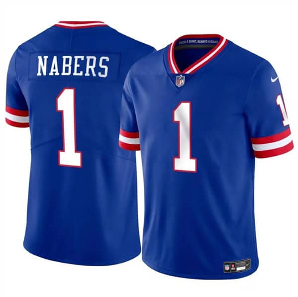 New York Giants #1 Malik Nabers Blue 2024 Draft Throwback Vapor Untouchable Limited Stitched Jersey