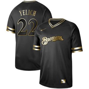 Milwaukee Brewers #22 Christian Yelich Black Gold Stitched Jersey