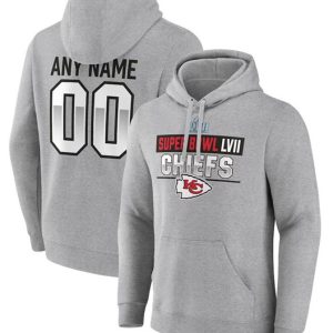 Kansas City Chiefs Custom Grey Super Bowl LVII Name Number Pullover Hoodie