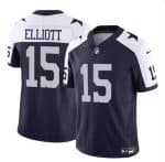 Dallas Cowboys #15 Ezekiel Elliott Navy White 2023 F.U.S.E Thanksgiving Vapor Limited Stitched Jersey