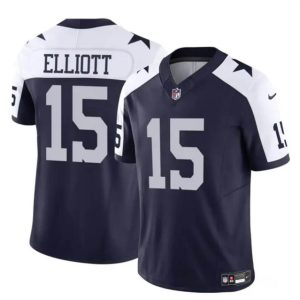 Dallas Cowboys #15 Ezekiel Elliott Navy White 2023 F.U.S.E Thanksgiving Vapor Limited Stitched Jersey