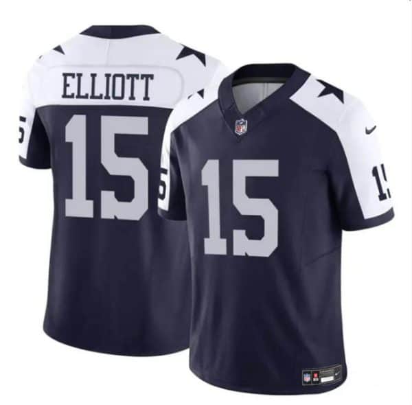 Dallas Cowboys #15 Ezekiel Elliott Navy White 2023 F.U.S.E Thanksgiving Vapor Limited Stitched Jersey