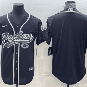 Green Bay Packers Blank Black Reflective With Patch Cool Base Stitched Baseball Jersey
