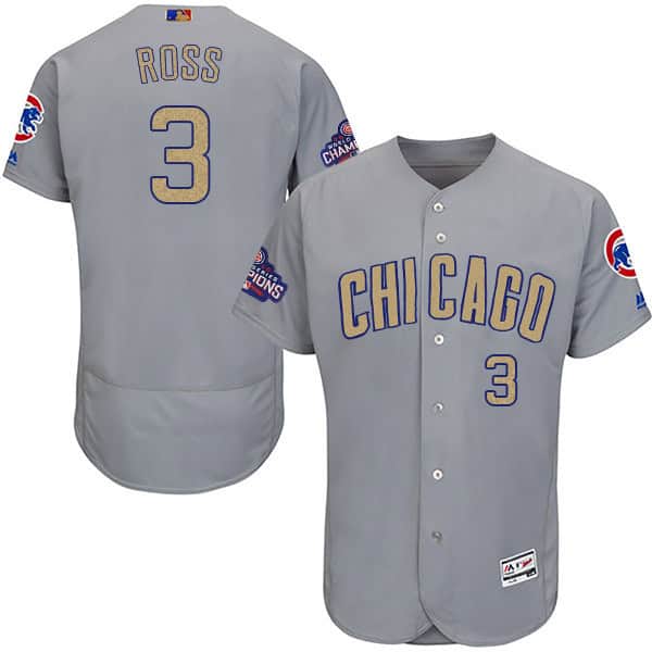 Chicago Cubs #3 David Ross Gray World Series Champions Gold Program Flexbase Stitched Jersey