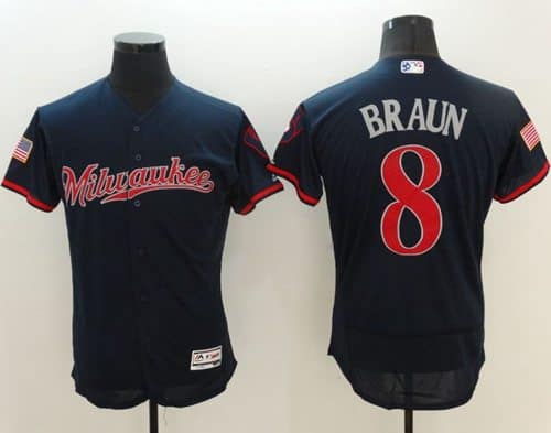 Brewers #8 Ryan Braun Navy Blue Fashion Stars Stripes Flexbase Authentic Stitched Jersey