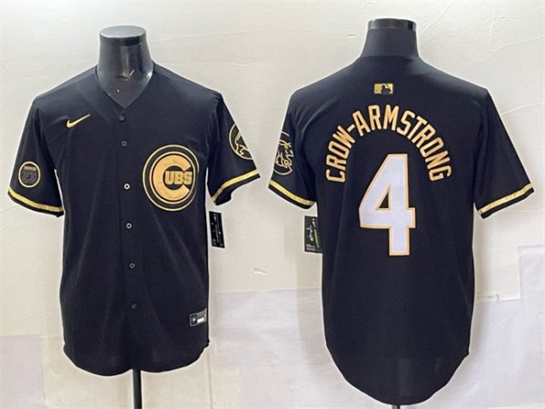 Chicago Cubs #4 Pete Crow-Armstrong Black Gold 'Ryne Sandberg Tribute' Vapor Limited V2 Stitched Jersey