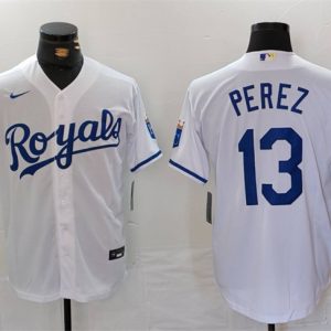 Kansas City Royals #13 Salvador Perez White Cool Base Stitched Jersey