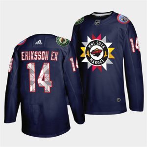 Minnesota Wild #14 Joel Eriksson Ek 2021 22 Navy Native American Heritage Day Stitched Jersey