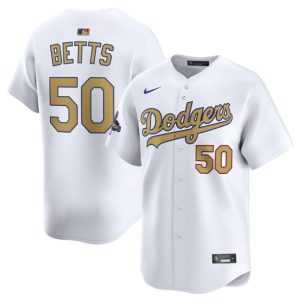 Los Angeles Dodgers #50 Mookie Betts White 2025 Gold Collection Limited Stitched Jersey
