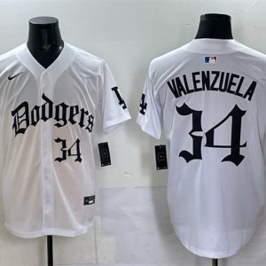 Los Angeles Dodgers #34 Fernando Valenzuela White 2025 LA Gothic Style With 2024 World Series Champions Patch Vapor Premier Limited Stitched Jersey