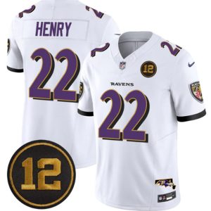 Baltimore Ravens #22 Derrick Henry White 2025 F.U.S.E Jacoby Jones Patch Vapor Limited Jersey