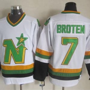 Stars #7 Neal Broten White CCM Throwback Stitched Jersey