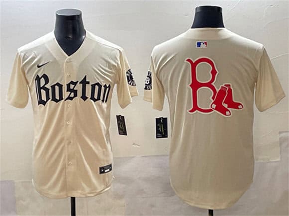 Boston Red Sox Team Big Logo Cream Gothic Vapor Limited Stitched Jersey