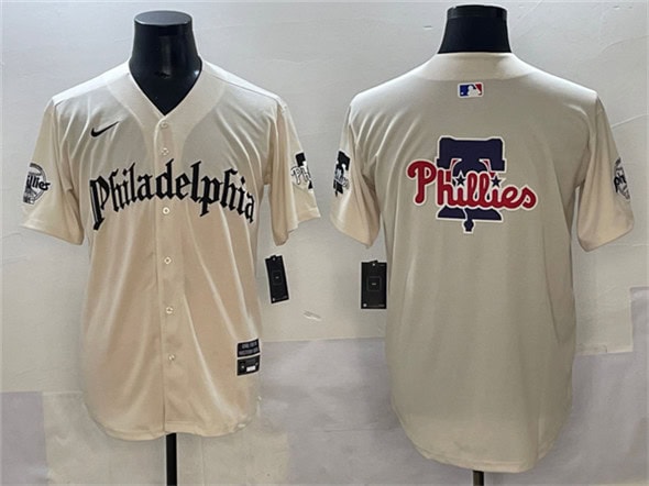 Philadelphia Phillies Team Big Logo Cream Gothic Vapor Limited Stitched Jersey