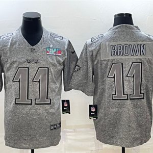 Philadelphia Eagles #11 A. J. Brown Gray Super Bowl LVII Patch Stitched Jersey