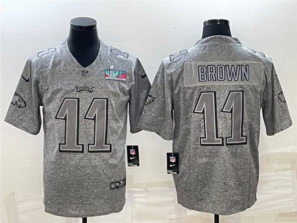 Philadelphia Eagles #11 A. J. Brown Gray Super Bowl LVII Patch Stitched Jersey