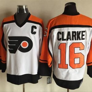Flyers #16 Bobby Clarke White Black CCM Throwback Stitched Jersey
