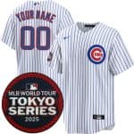 Chicago Cubs Custom White 2025 World Tour: Tokyo Series Home Stitched Jersey