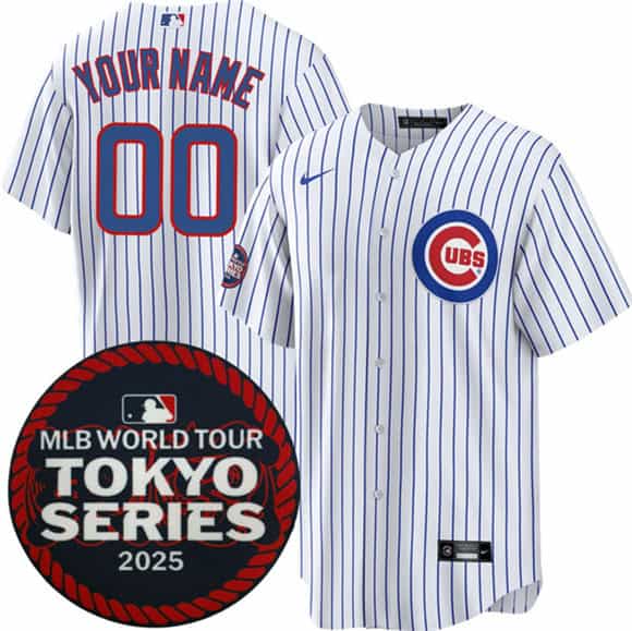 Chicago Cubs Custom White 2025 World Tour: Tokyo Series Home Stitched Jersey