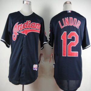 Indians #12 Francisco Lindor Navy Blue Cool Base Stitched Jersey