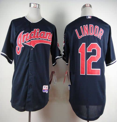 Indians #12 Francisco Lindor Navy Blue Cool Base Stitched Jersey