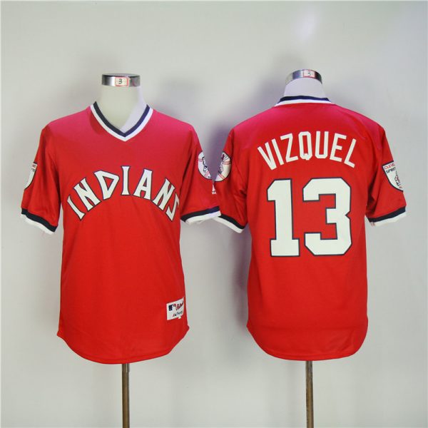 Cleveland Indians #13 Omar Vizquel Red Turn Back The Clock Throwback Stitched Jersey