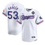 Texas Rangers #53 Adolis Garc¨ªa White 2023 World Series Patch And Champions Patch Stitched Jersey