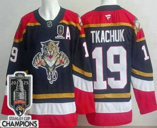 Florida Panthers #19 Matthew Tkachuk Navy 2025 Stanley Cup Champions Authentic Jersey