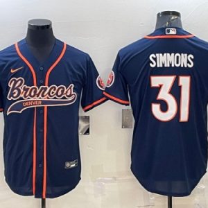 Denver Broncos #31 Justin Simmons Navy With Patch Cool Base Stitched Baseball Jersey