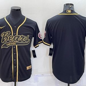 Chicago Bears Blank Black Gold With Patch Cool Base Stitched Baseball Jersey