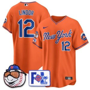 New York Mets #12 Francisco Lindor Orange 2025 Spring Training Stitched Jersey