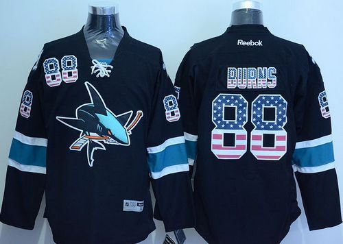 Sharks #88 Brent Burns Black USA Flag Fashion Stitched Jersey