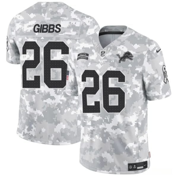 Detroit Lions #26 Jahmyr Gibbs Arctic Camo 2024 F.U.S.E. Salute To Service Limited Stitched Jersey