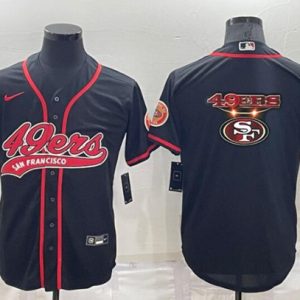 San Francisco 49ers Black Team Big Logo With Patch Cool Base Stitched Baseball Jersey