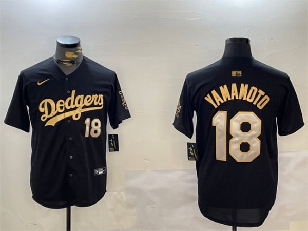 Los Angeles Dodgers #18 Yoshinobu Yamamoto Black Gold Limited Stitched Jersey