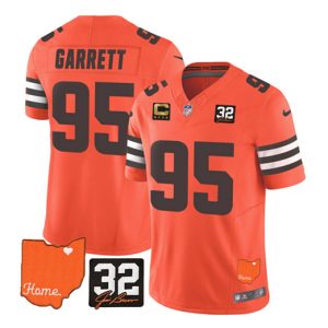 Cleveland Browns #95 Myles Garrett Orange 2023 F.U.S.E. With Jim Brown Memorial Patch And 4-Star C Patch Vapor Untouchable Limited Stitched Jersey
